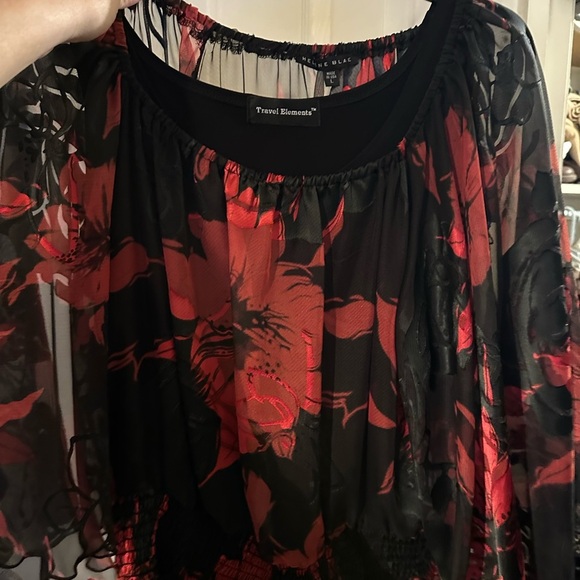 Red and Black Ruffled Flutter Sleeve Blouse (Helen Blake and Travel Elements) - Picture 10 of 13